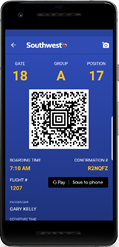 southwest airlines boarding pass a60 and b01 family